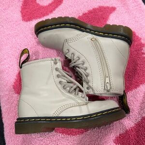 Dr. Martens Cream Leather Boots with Yellow Stitching